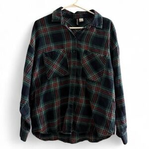H&M red, green, & navy button up flannel